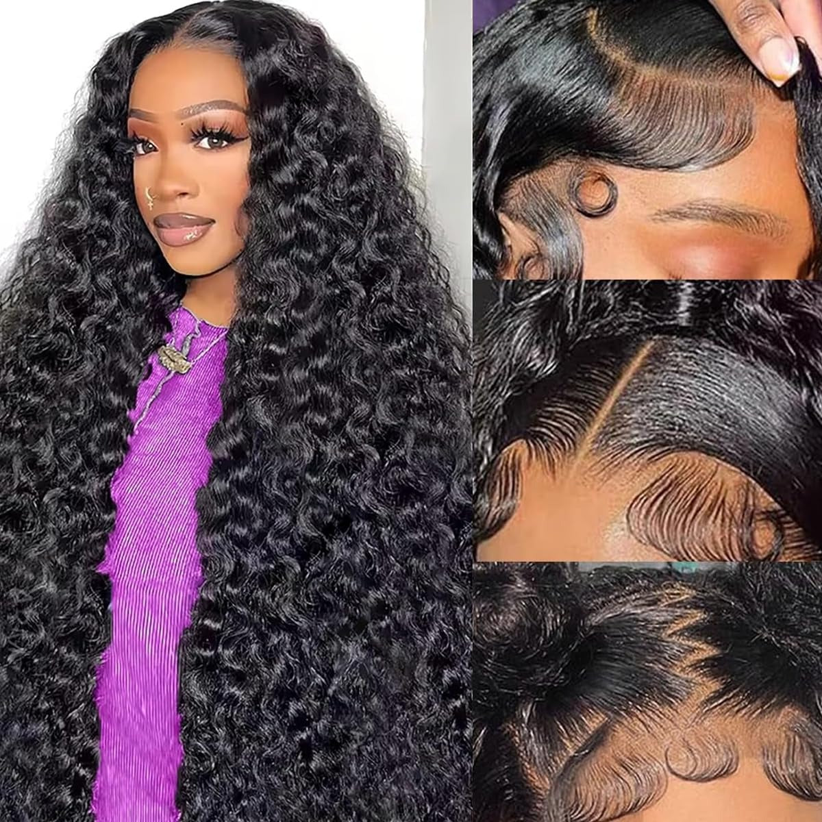 13"x4" Deep Wave 150% Transparent Lace Frontal Wig #1B